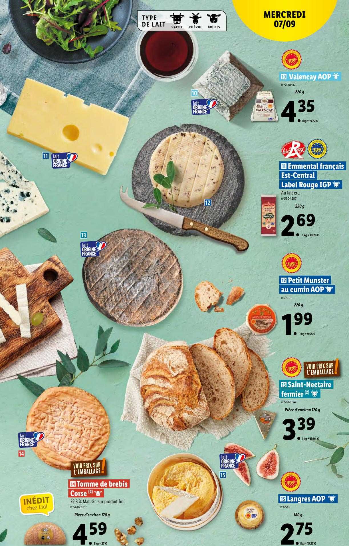 valencay aop, emmental français est-central label rouge igp, petit munster au cumin aop, saint nectaire fermier, tomme de brebis corse, langres aop