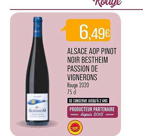 alsace aop pinot noir bestheim passion de vignerons 2020