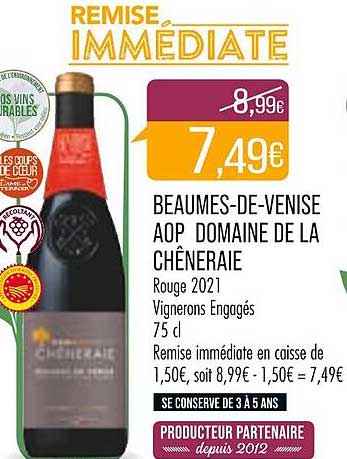 beaumes-de-venise aop domaine de la chêneraie rouge 2021