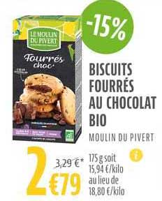 biscuits fourrés au chocolat bio moulin du pivert