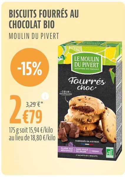 biscuits fourrés au chocolat bio moulin du pivert