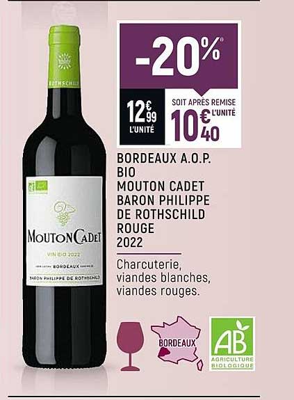 bordeaux a.o.p. bio mouton cadet baron philippe de rothschild rouge 2022