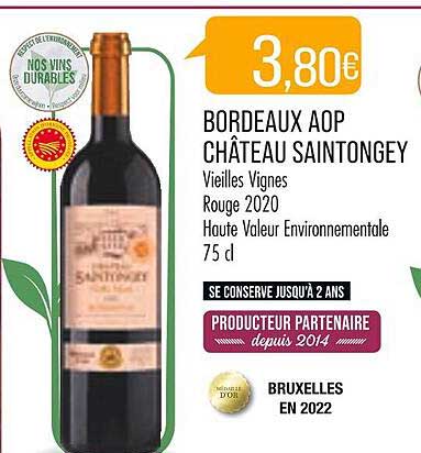bordeaux aop château saintongey vieilles vignes rouge 2020