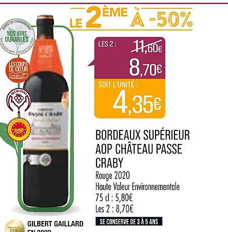 bordeaux supérieur aop château passe craby rouge 2020
