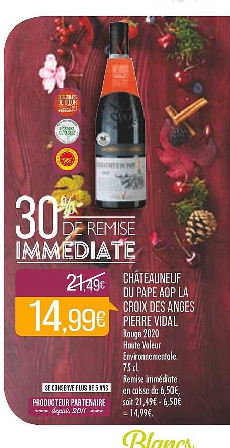 châteauneuf du pape aop la croix des anges pierre vidal rouge 2020