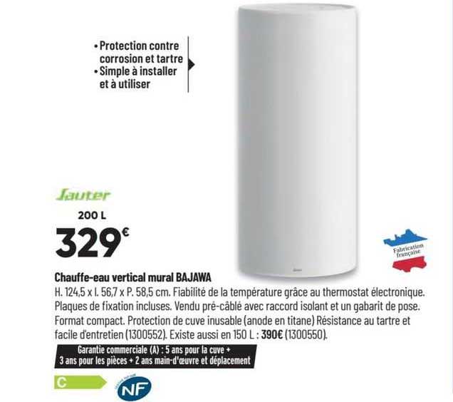chauffe-eau vertical mural bajawa sauter