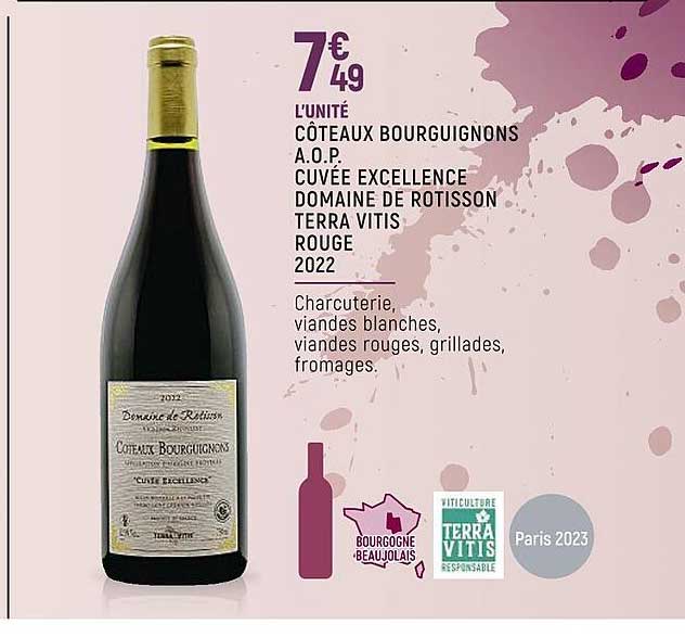 côteaux bourguignons a.o.p. cuvée excellence domaine de rôtisson terra vitis rouge 2022