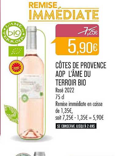 Côtes De Provence Aop L'âme Du Terroir Bio Rosé 2022