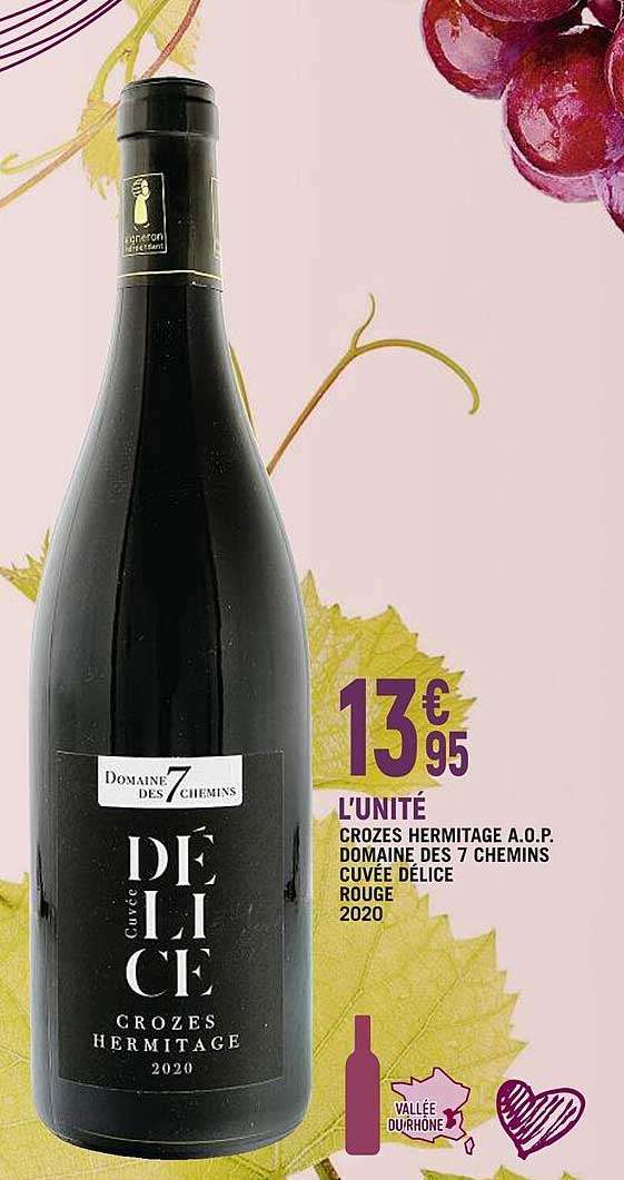 crozes hermitage a.o.p. domaine des 7 chemins cuvée délice rouge 2020