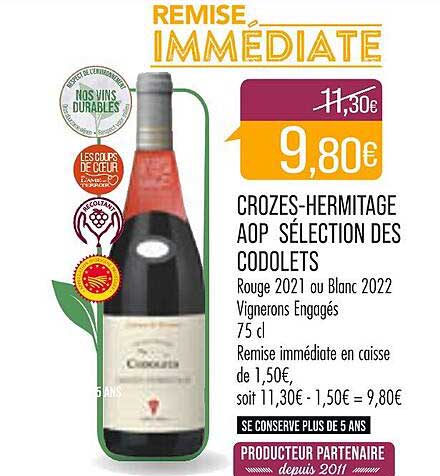 crozes-hermitage aop sélection des codolets rouge 2021 ou blanc 2022