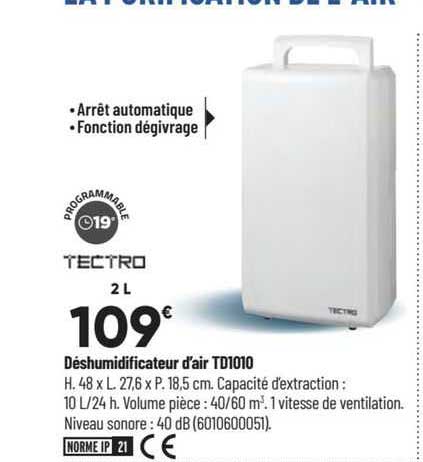 déshumidificateur d'air td1010 tectro
