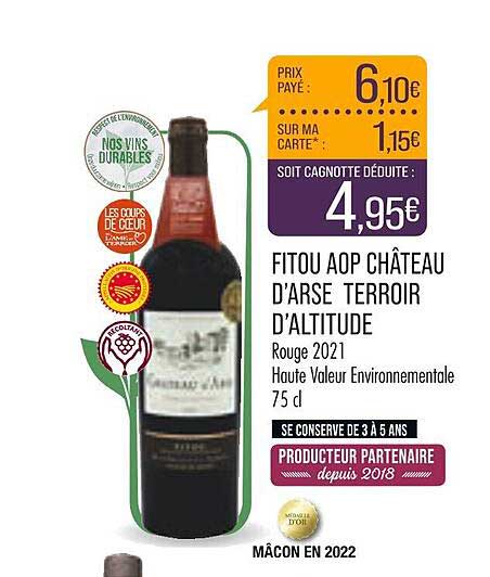 fitou aop château d'arse terroir d'altitude rouge 2021