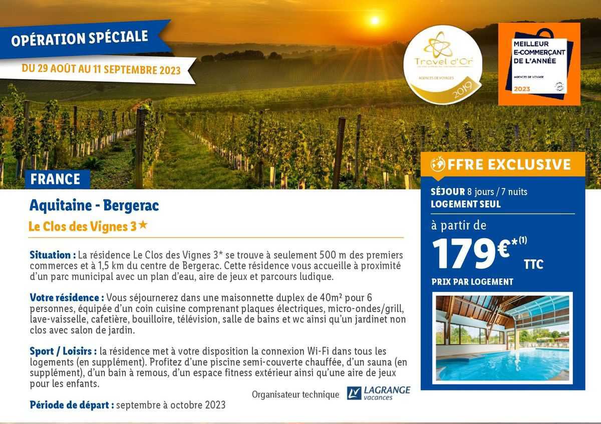 france aquitaine - bergerac : le clos des vignes 3*