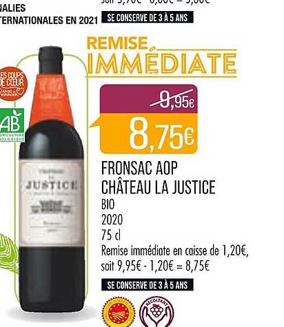 fronsac aop château la justice bio 2020