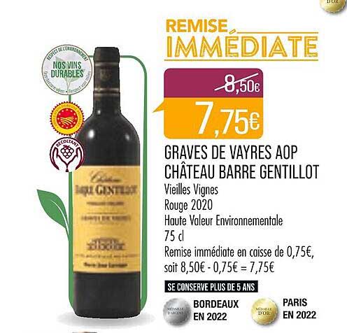 graves de vayres aop château barre gentillot vieilles vignes rouge 2020