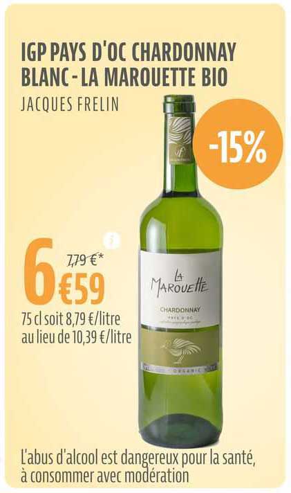 igp pays d'oc chardonnay blanc - la marouette bio jacques frelin