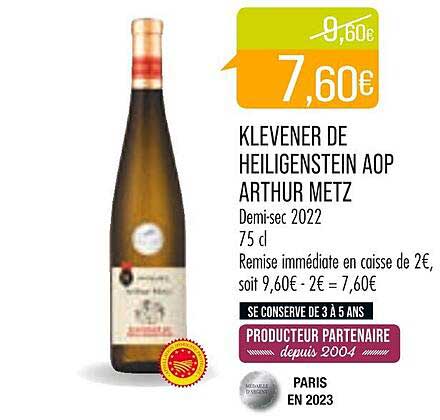 klevener de heiligenstein aop arthur metz demi-sec 2022