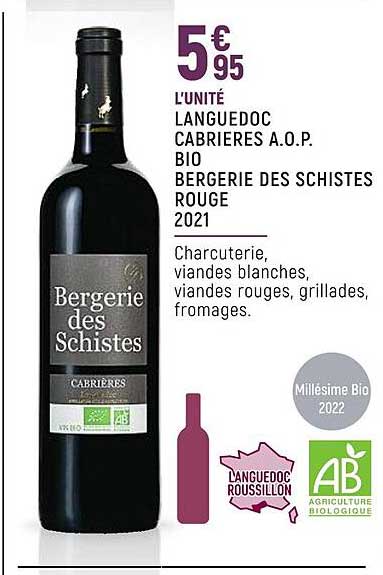 languedoc cabrières a.o.p. bio bergerie des schistes rouge 2021