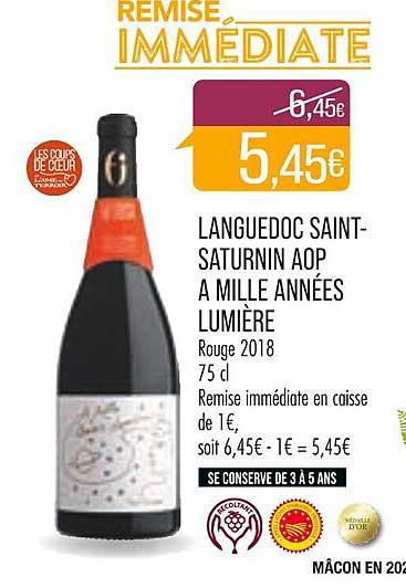 languedoc saint-saturnin aop à mille années lumière rouge 2018