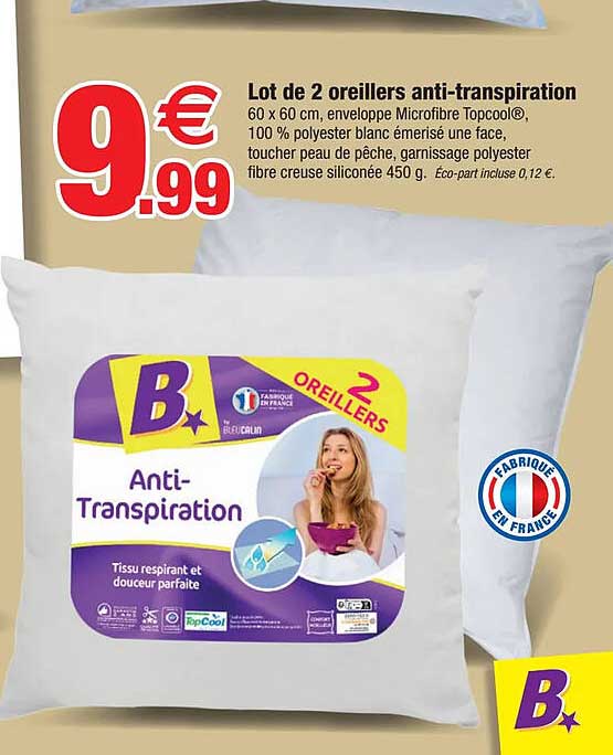 lot de 2 oreillers anti-transpiration