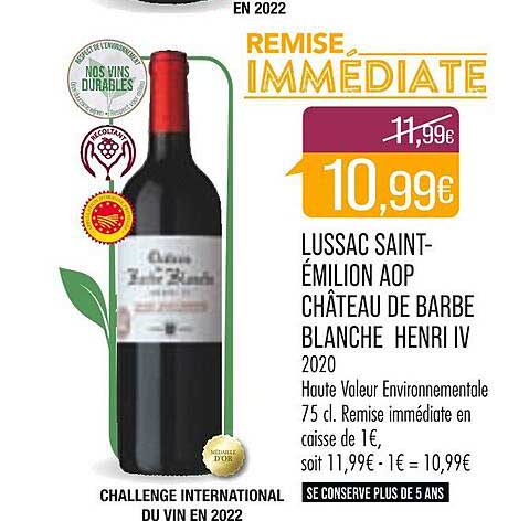 lussac saint-émilion aop château de barbe blanche henri iv 2020