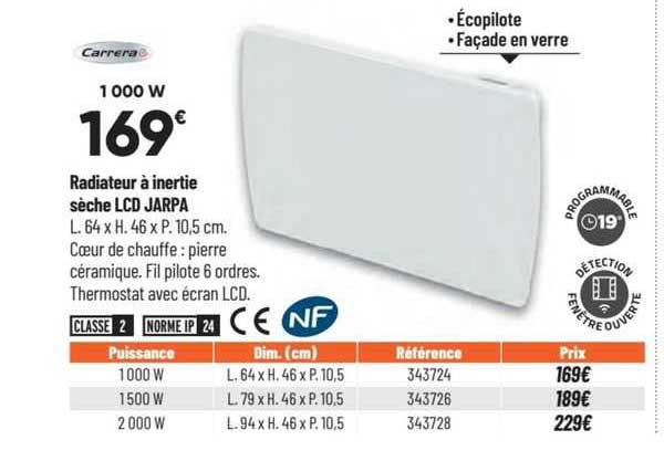 radiateur à inertie sèche lcd jarpa