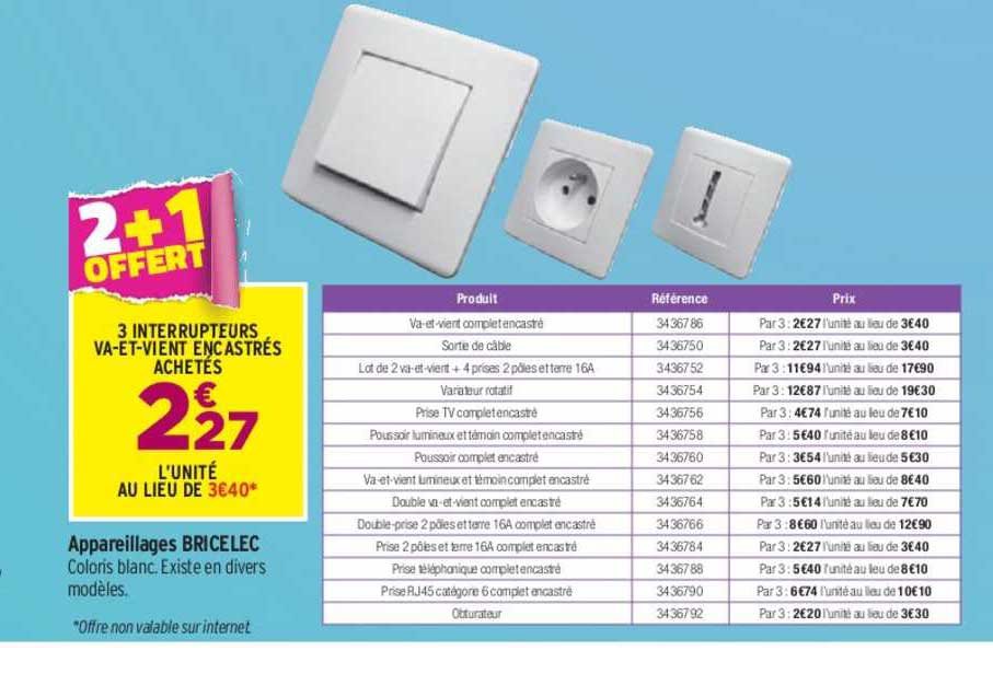 appareillages bricelec 2+1 offert