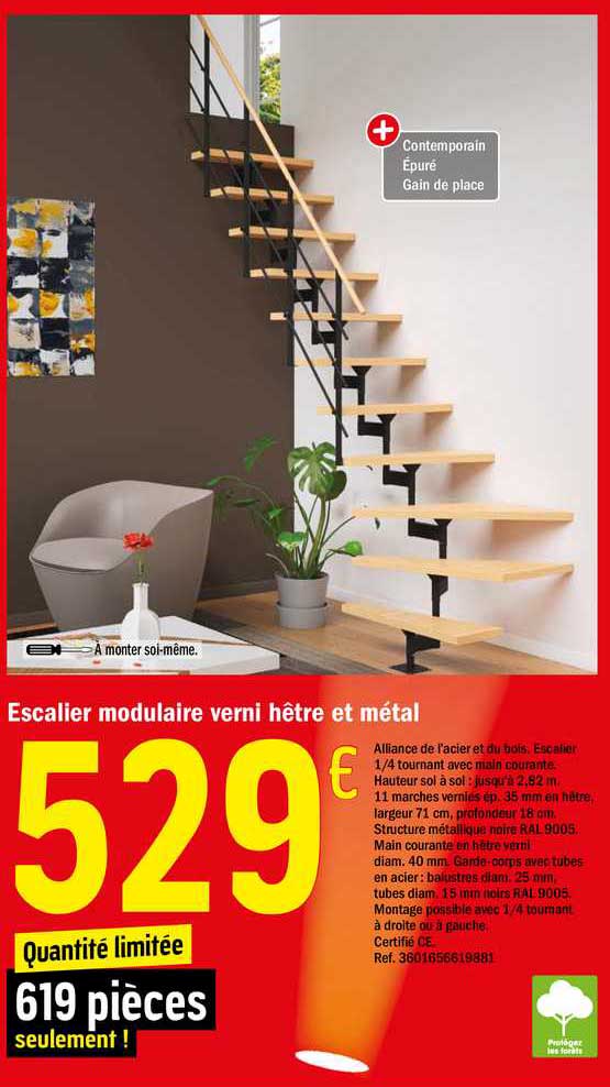 escalier modulaire verni hêtre et métal