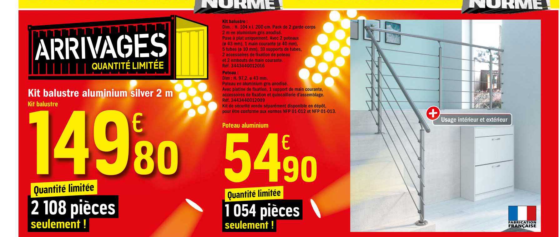 kit balustre aluminium sliver 2 m