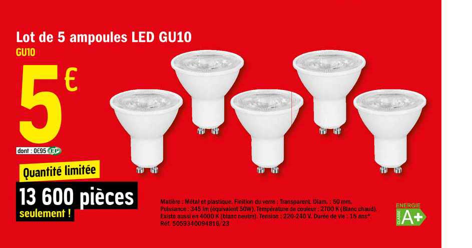 lot de 5 ampoules led gu10