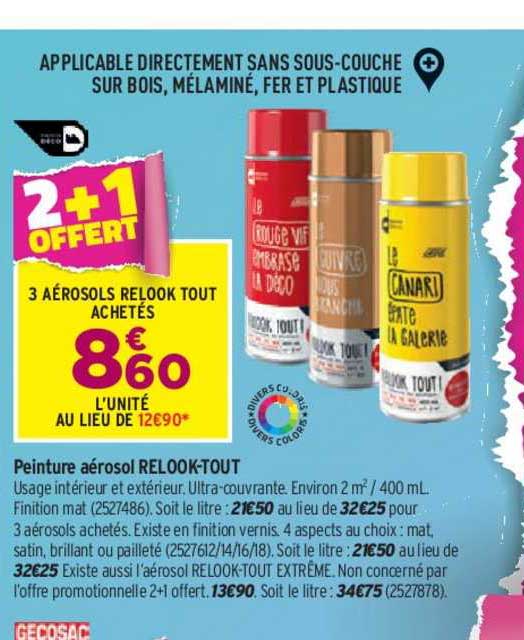 peinture aérosol relook tout gecosac 2+1 offert