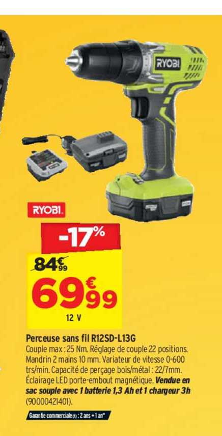 Perceuse Sans Fil R12sd L13g Ryobi