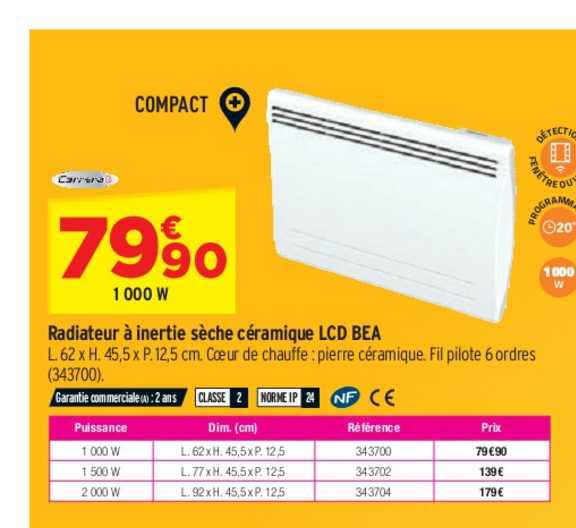 radiateur à inertie sèche céramique lcd bea carrera