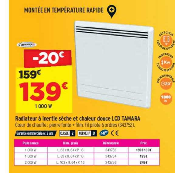 radiateur à inertie sèche et chaleur douce lcd tamara carrera
