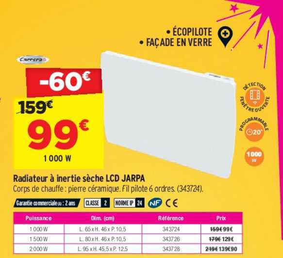 radiateur à inertie sèche lcd jarpa carrera