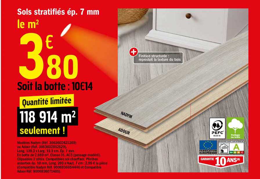 sols stratifiés ép. 7 mm