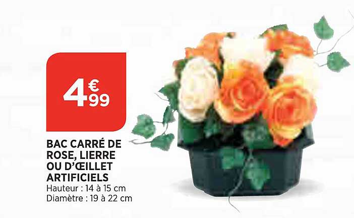 bac carré de rose, lierre ou d'oeillet artificiels