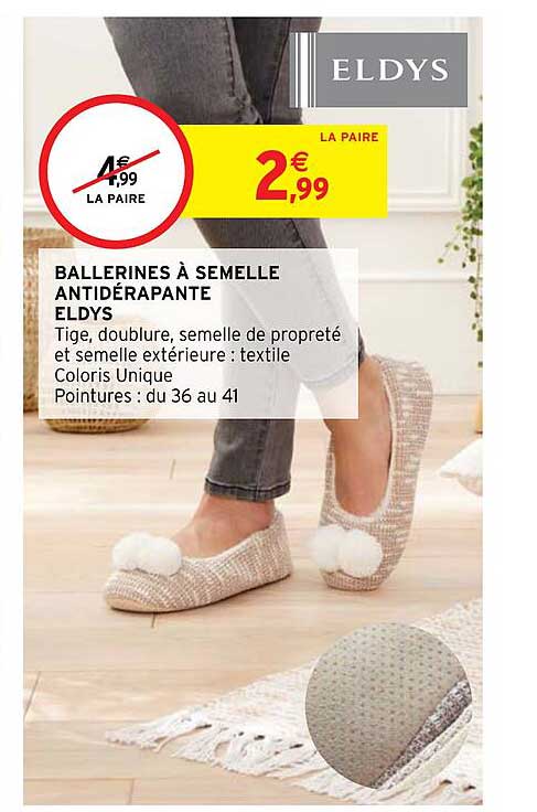 ballerines à semelle antidérapante eldys