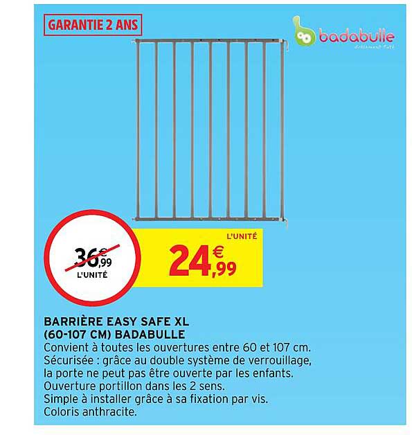 barrière easy safe xl (60-107 cm) badabulle
