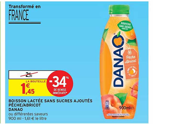 boisson lactée sans sucres ajoutés pêche-abricot danao