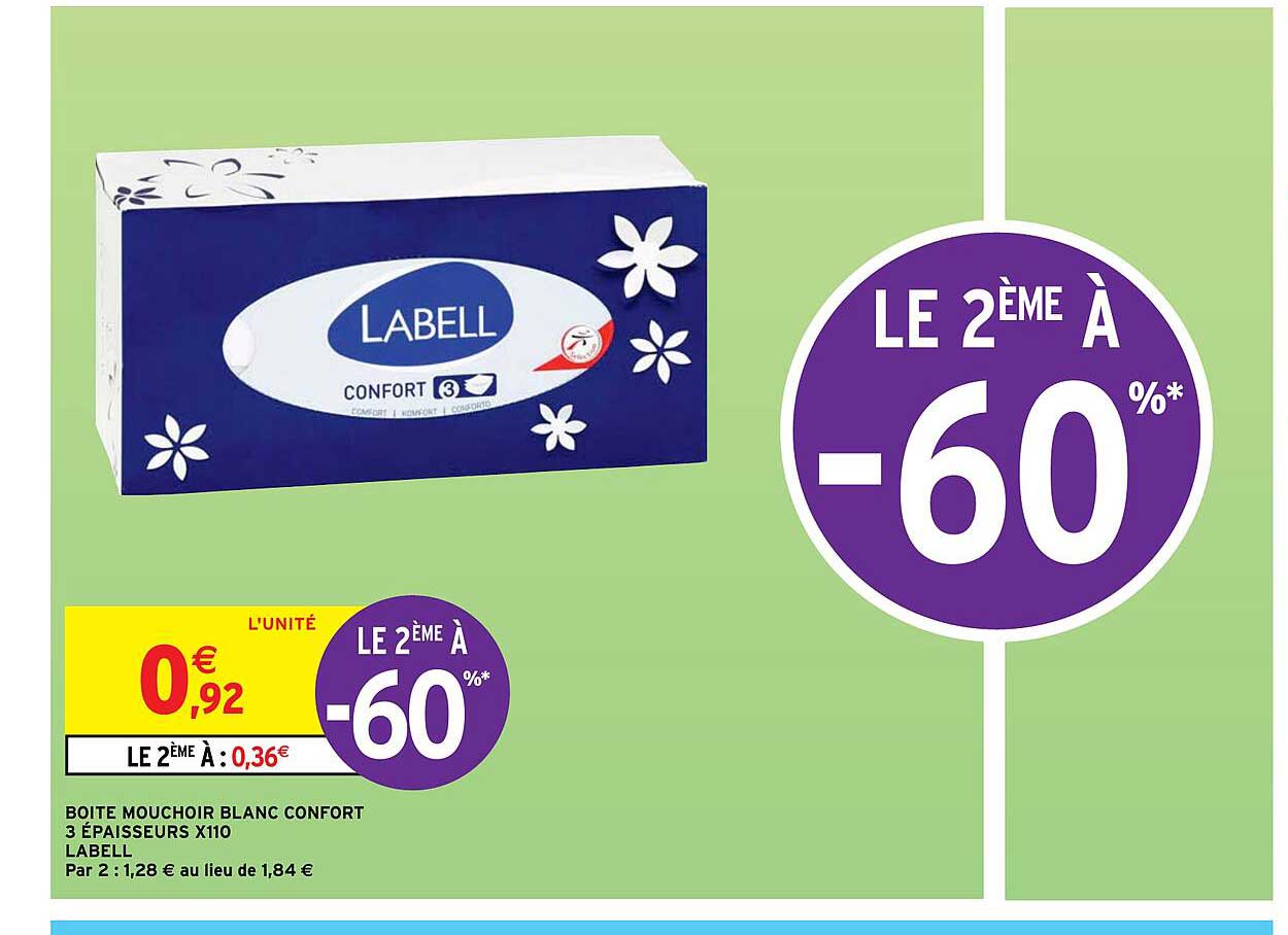 boîte mouchoir blanc confort 3 épaisseurs x110 label