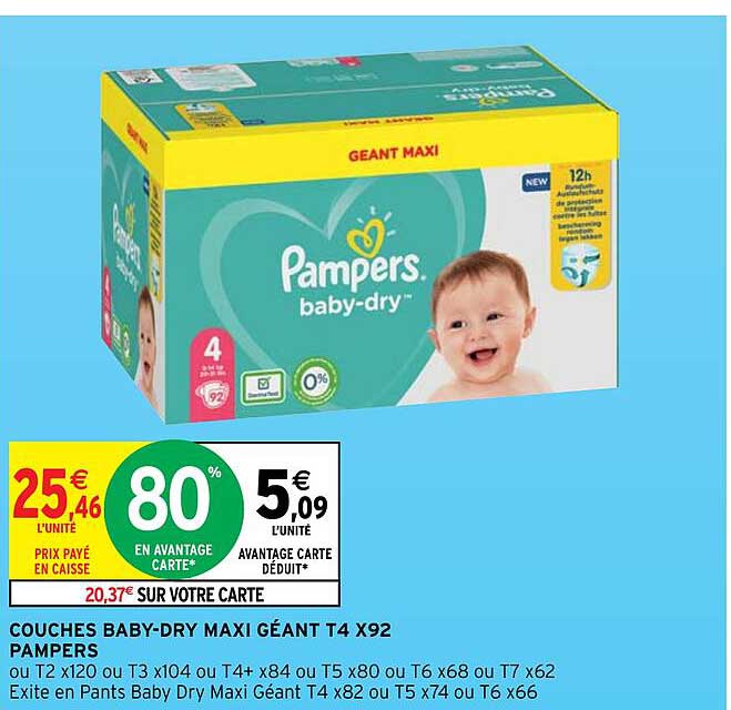 chouches baby-dry maxi géant t4 x92 pampers