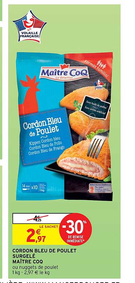 cordon bleu de poulet surgelé maître coq