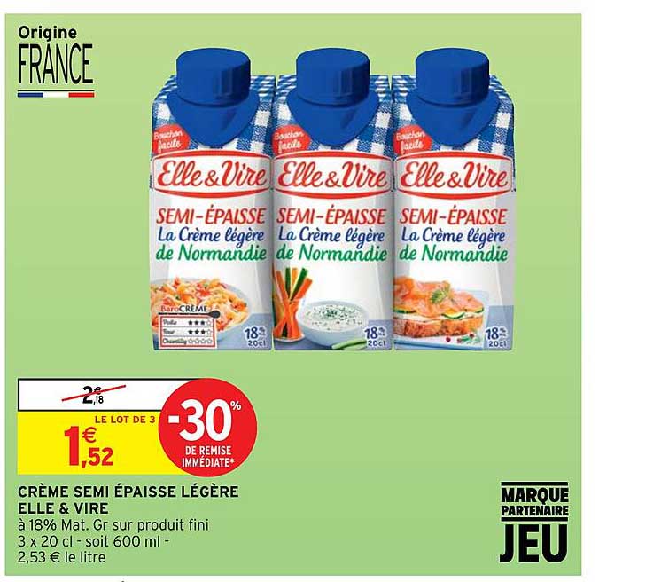 crème semi épaisse légère elle & vire