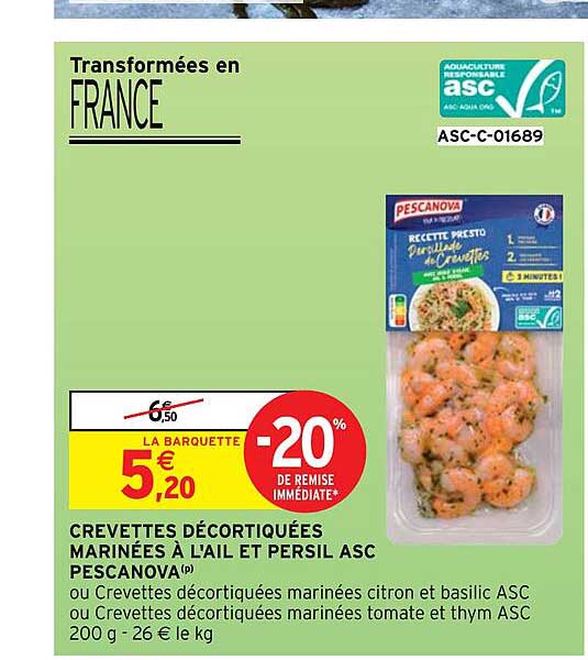 Crevettes Décortiquées Marinées à L'ail Et Persil Asc Pescanova