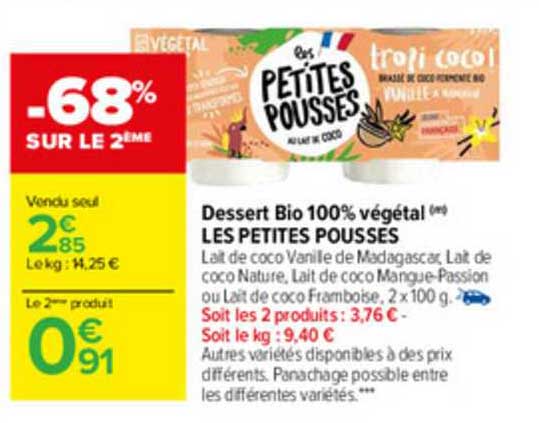 dessert bio 100% végétal les petites pousses