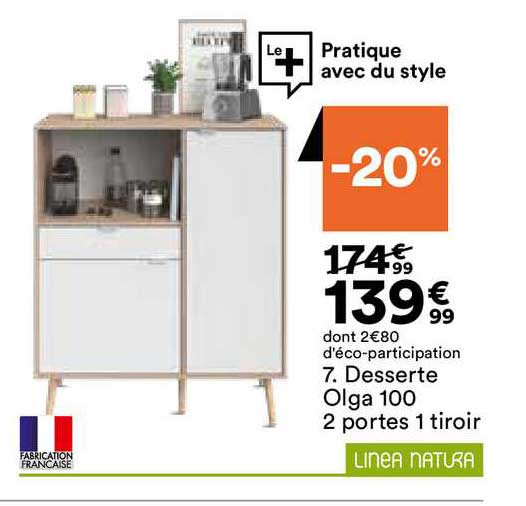 desserte olga 100 2 portes 1 tiroir linea natura