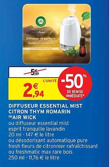 diffuseur essential mist citron thym romarin air wick