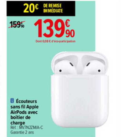 écouteurs sans fil apple airpods avec boîtier de charge