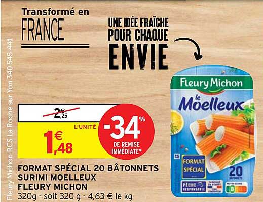 format spécial 20 bâtonnets surimi moelleux fleury michon